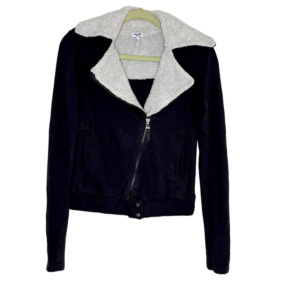 Splendid Crop Jacket Zip Front Jersey Knit Fleece Dark Gray S